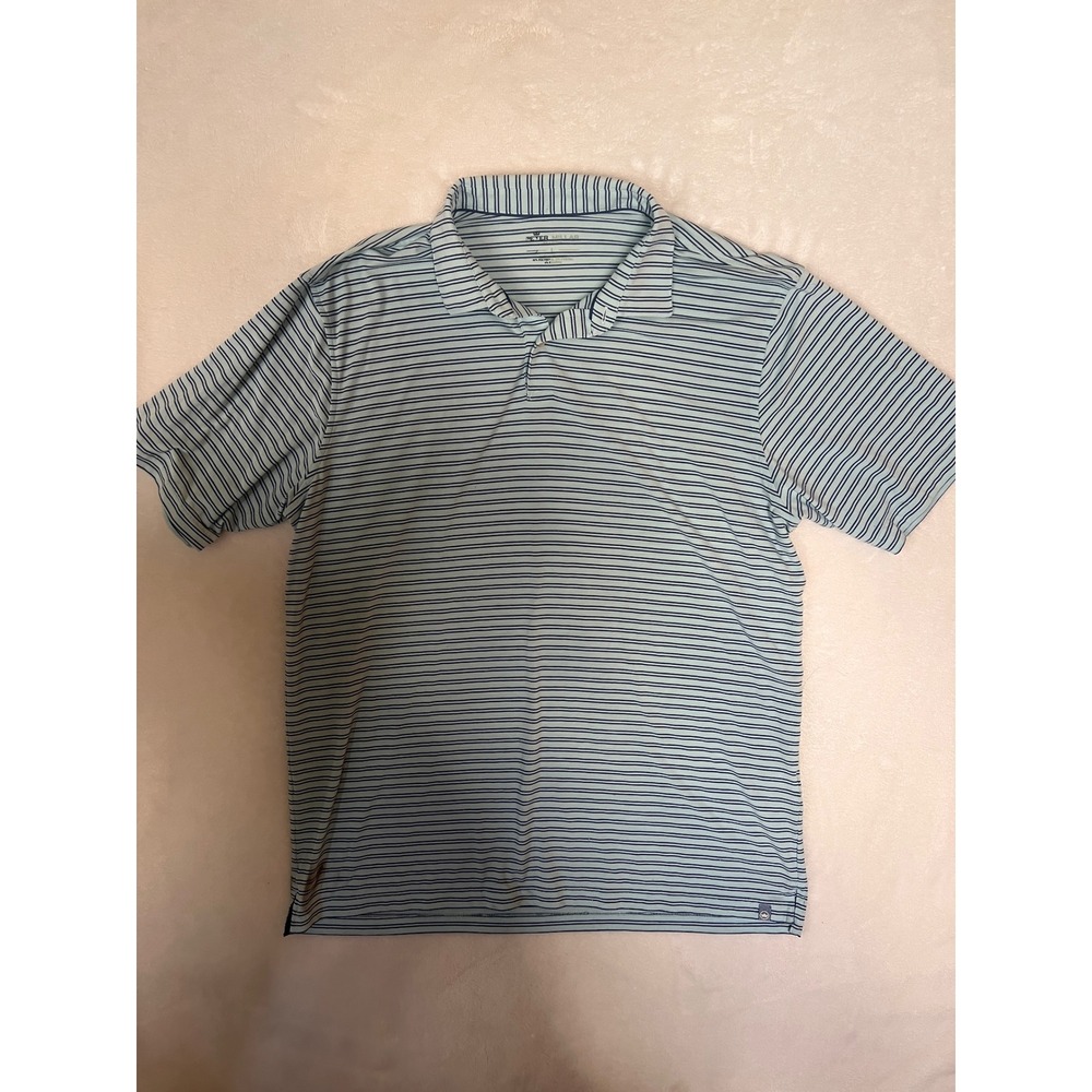 Peter Millar Seaside Collection Mens Large Blue Striped Performance Polo Shirt